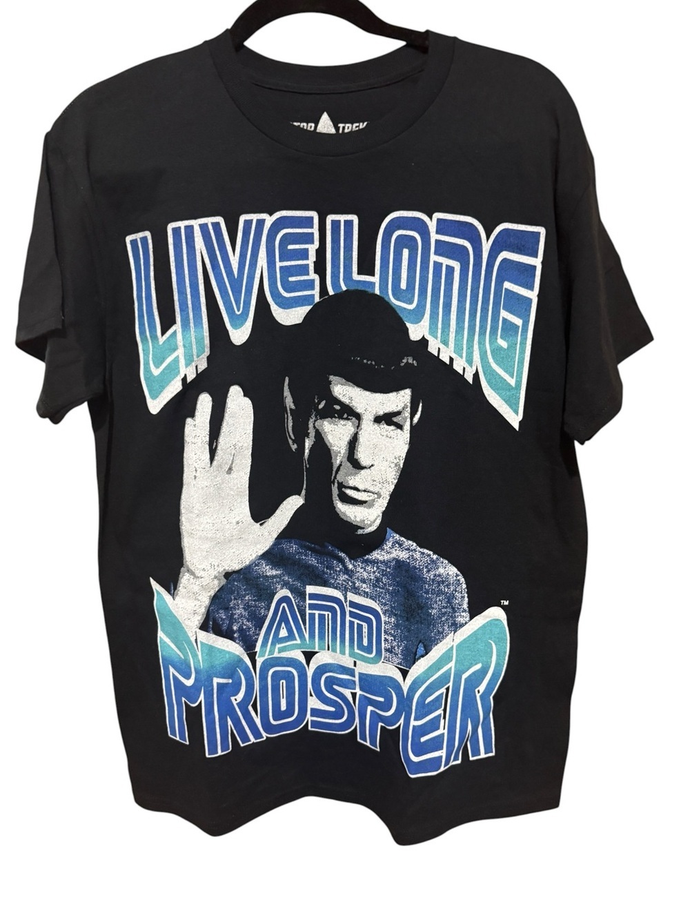 Star Trek Spock Live Long and Prosper Graphic T-Shirt Black Blue Size Medium